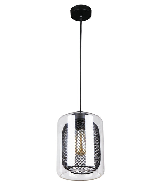 CLA Glass/Mesh Pendant  Clear & Black  1x E27 240V